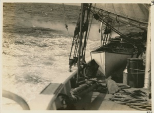 Image of Bowdoin at sea looking along deck